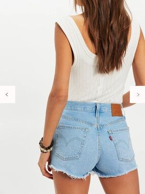 Levi's Light Blue Denim Cutoff Shorts with White Ribbed Tank